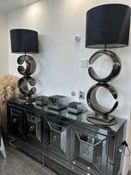 Luxe dressoir spiegelglas + 2 designlampen + accessoires, Ophalen, Zo goed als nieuw, Metaal, 25 tot 50 cm