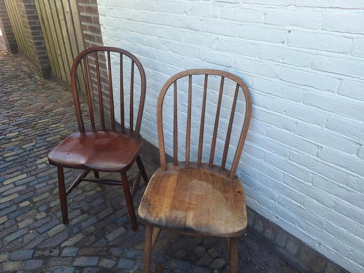 Vintage Windsor Stoelen Set, Huis en Inrichting, Stoelen, Gebruikt, Twee, Hout, Bruin, Ophalen of Verzenden