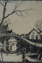 houtsnede brug Lange Houtweg in Loosduinen, C. Steiger 1930, Antiek en Kunst, Kunst | Etsen en Gravures, Verzenden