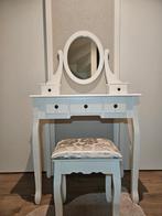 Witte Kaptafel met Spiegel en Kruk, Ophalen, Gebruikt, 50 tot 100 cm, Hout