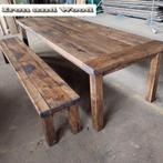 Robuuste tafel op maat - oude eiken wagonplanken/wagondelen, Ophalen