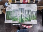 5-luik Schilderij Bos in Ochtendlicht, Ophalen of Verzenden, Zo goed als nieuw, Schilderij, 75 tot 100 cm