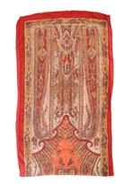 Vintage ragfijne 100% zijde shawl, sjaal, rood/goud/zilver, Vintage Designer, Sjaal, Zo goed als nieuw, Maat 46/48 (XL) of groter