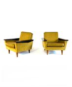 Set van 2 vintage velours fauteuils, jaren ‘60, Overige materialen, Vintage retro buisframe design rotan webbing papercord deens