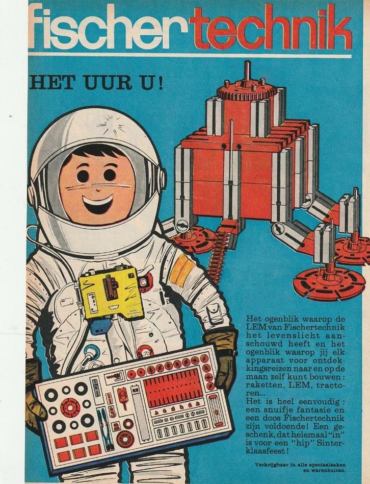 Retro reclame 1969 Fischer Technik speelgoed ruimtevaart, Verzamelen, Retro, Overige typen, Verzenden