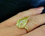 Gouden Vintage design ring lemon kwarts en diamant. 2025/396, 18 tot 19, ., Ophalen of Verzenden, Zo goed als nieuw
