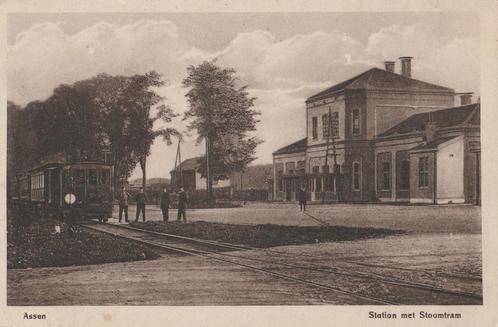 Assen, Station met Stoomtram, Verzamelen, Ansichtkaarten | Nederland, Gelopen, Drenthe, Voor 1920, Verzenden
