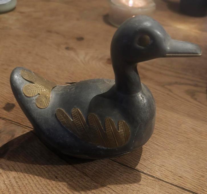 Antiek Tinnen Eend Bijouterie Doosje, Antiek en Kunst, Antiek | Koper en Brons, Ophalen of Verzenden