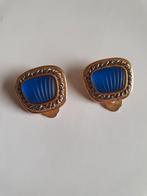 vintage oorbellen  clips  clipoorbellen goud/blauw, Ophalen, Blauw, Overige materialen