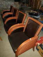 Rieten stoelen met leer  / vintage fauteuils, Antiek en Kunst, Ophalen