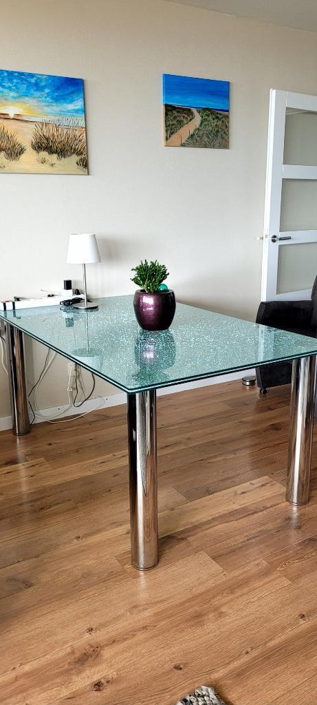 Glazen eettafel Craquete, Huis en Inrichting, Tafels | Eettafels, Gebruikt, 50 tot 100 cm, 150 tot 200 cm, Vier personen, Rechthoekig