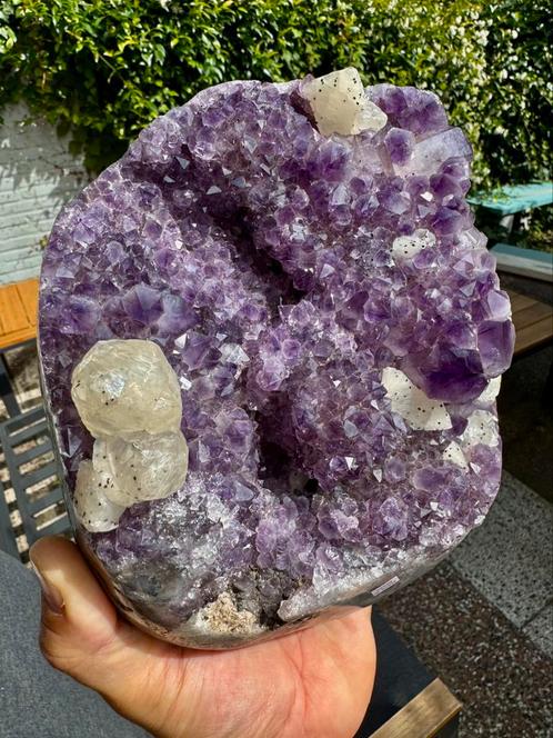 Amethist met calciet, Verzamelen, Mineralen en Fossielen, Mineraal, Ophalen of Verzenden