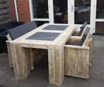 Tuintafel (ecosteigerhout met natuursteen), Tuin en Terras, Ophalen, Gebruikt, Rechthoekig, Hout