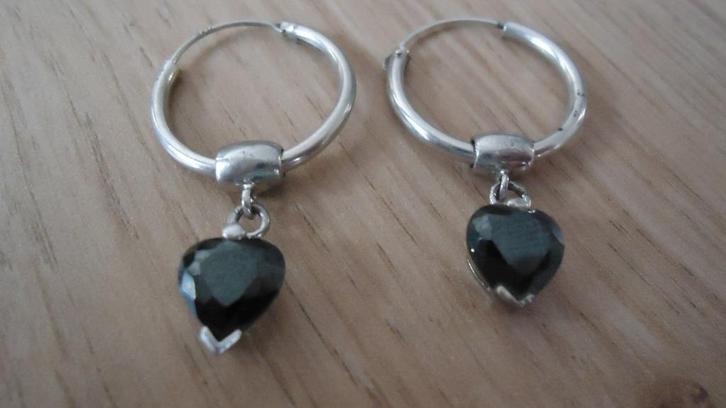 zilveren oorbellen met zilveren zwarte Onix hangers, Sieraden, Tassen en Uiterlijk, Oorbellen, Zo goed als nieuw, Hangers, Zilver