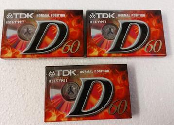TDK 3 x D60 CASSETTES NIEUW ! GESEALED  ! Set van 3 beschikbaar voor biedingen