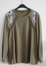 olijfgroen truitje met bloemen schouders maat oxl, Ophalen of Verzenden, Gedragen, Maat 42/44 (L), Groen