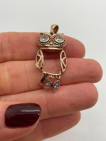 A195 Prachtige zilveren hanger uiltje rosegoldplated beschikbaar voor biedingen