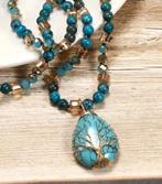 Lange ketting van jaspis en turquoise natuursteen, Elysees Bureau 326,78 avenue des Champs,PARIS, Blauw, Mjcm190928@gmail.com