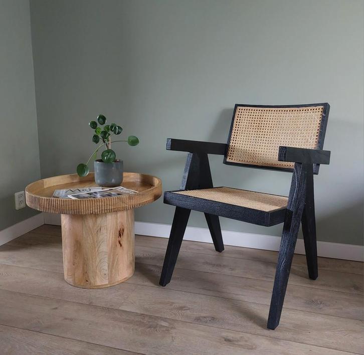 Fauteuil Scandinavisch zwart creme Stoel Eetkamerstoel Nieuw, Huis en Inrichting, Stoelen, Nieuw, Eén, Hout, Riet of Rotan, Zwart