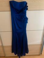 Blauwe strapless Gala Jurk met Waterval Detail mt 38, Blauw, Zo goed als nieuw, Onder de knie, Ophalen