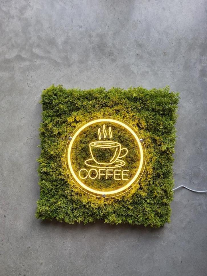 Koffie-sign neon ledlamp kunstmos moswand koffiehoek koffie, Verzamelen, Overige Verzamelen, Nieuw, Ophalen