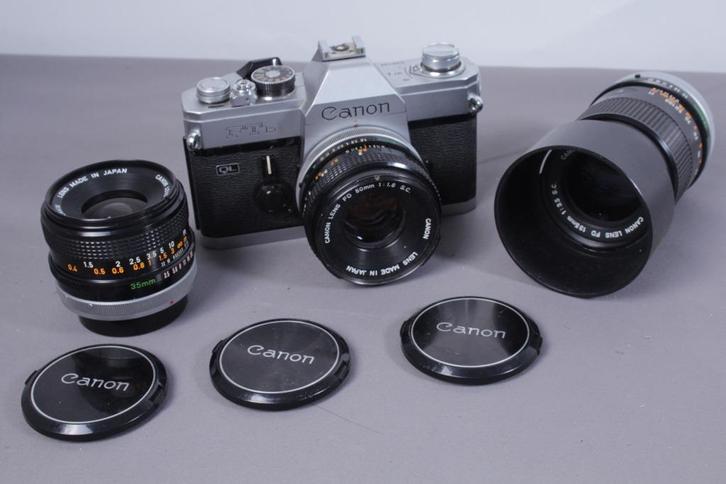 H002 Canon FTb QL +35mm, 50mm en 135mm, Audio, Tv en Foto, Fotocamera's Analoog, Gebruikt, Spiegelreflex, Canon, Ophalen of Verzenden
