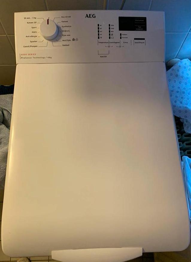 Wasmachine AEG, Witgoed en Apparatuur, Wasmachines, Zo goed als nieuw, Bovenlader, 6 tot 8 kg, 85 tot 90 cm, Ophalen