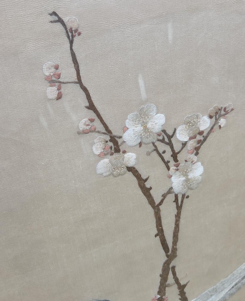 Geborduurd op zijde papegaai tak bloesem Japans, Ophalen