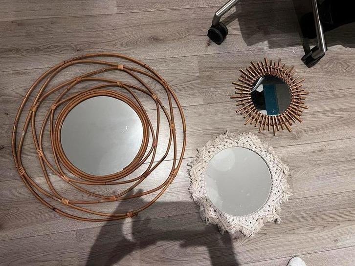 Spiegel Set - 3 Spiegels (60, 35, 30cm) boho bohemian, Huis en Inrichting, Woonaccessoires | Spiegels, Zo goed als nieuw, 50 tot 75 cm