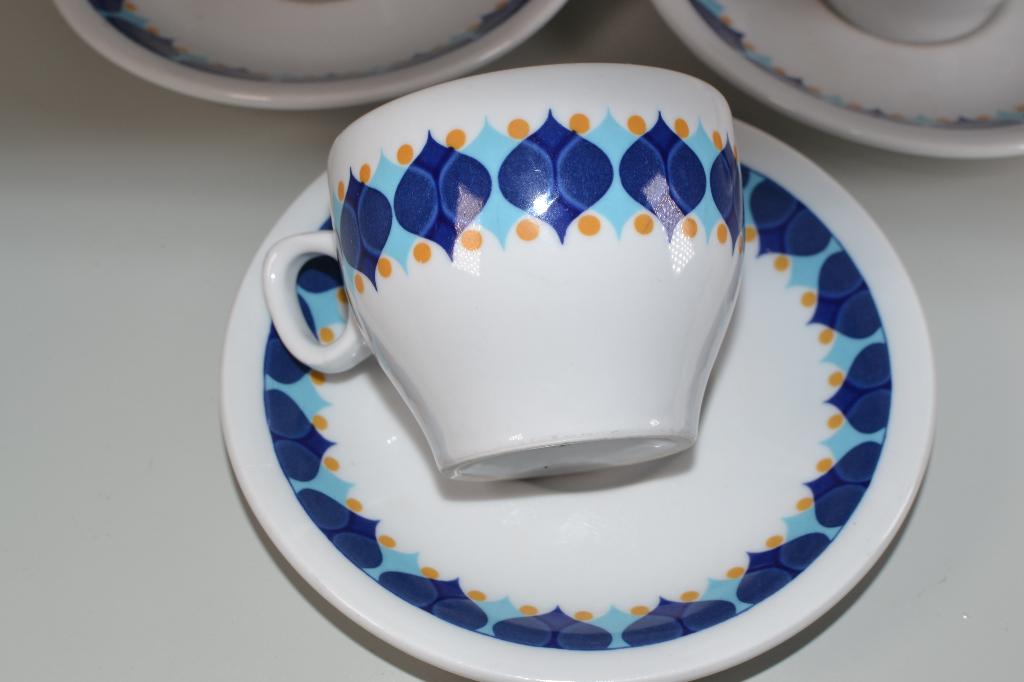 Nordic design vintage 4 kop en schotels blauw wit Hygge, Overige materialen, N, N, Ophalen of Verzenden