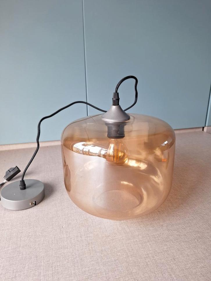 Glazen hanglamp, retro, Huis en Inrichting, Lampen | Hanglampen, Zo goed als nieuw, Minder dan 50 cm, Glas, Metaal, Ophalen of Verzenden