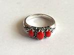 Vintage ring zilver bloedkoraal, Sieraden, Tassen en Uiterlijk, Kettingen, Verzenden, Zo goed als nieuw, Met edelsteen, Rood