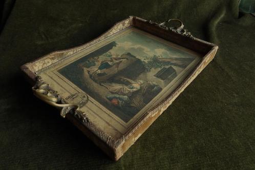 Antiek Frans Napoleon III dienblad met gravure c.1860, Antiek en Kunst, Antiek | Overige Antiek, Ophalen of Verzenden