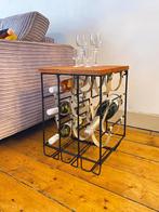 Uniek design wijnrek – zwaar ijzer + Rotterdams iepenhout, Ophalen, 5 tot 15 flessen, Zo goed als nieuw, Metaal