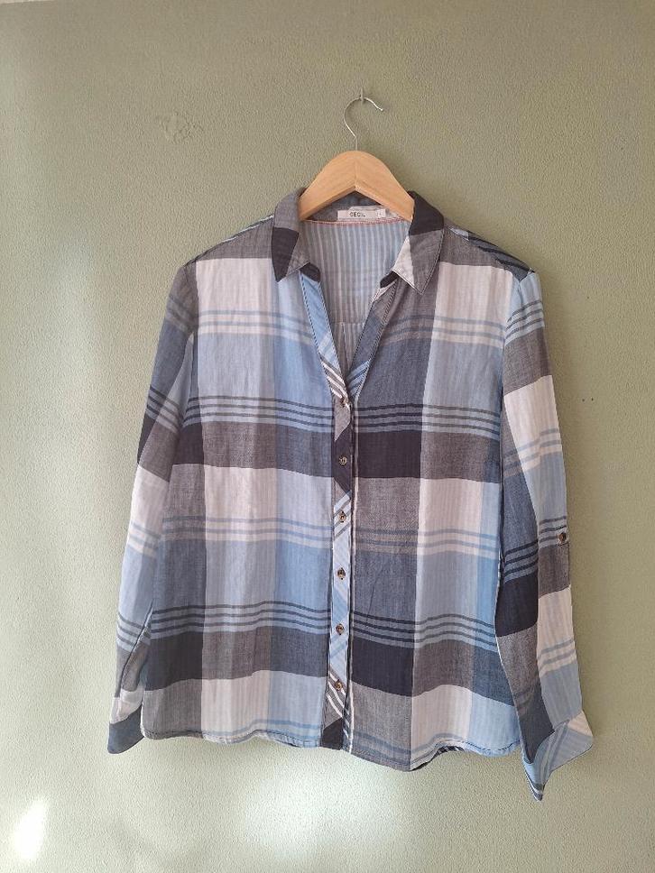 Cecil geruite herenblouse, maat L. 100% katoen, Kleding | Heren, Overhemden, Zo goed als nieuw, Blauw, Ophalen of Verzenden