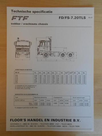 FTF 6x2 ca 1985 Technische Specificatie Folder beschikbaar voor biedingen