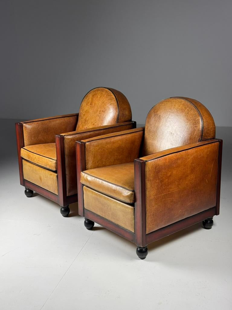 Set van 2 Art Deco clubfauteuils leder