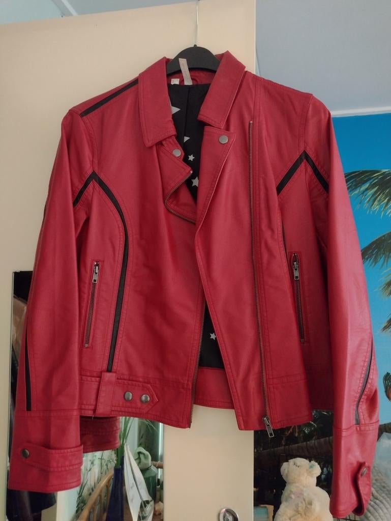 Gaaf rood/ zwart biker jack, Ophalen of Verzenden, Zo goed als nieuw, Maat 38/40 (M), Rood