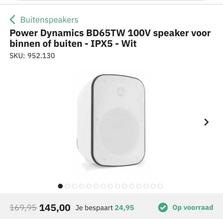 2 Power Dynamics outdoor speakers (100 volt), Gebruikt, Minder dan 60 watt, Front, Rear of Stereo speakers, Ophalen