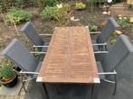 Degelijk RVS tuinstel met teakhouten tafelblad, Ophalen, 4 zitplaatsen, Zo goed als nieuw, Rvs