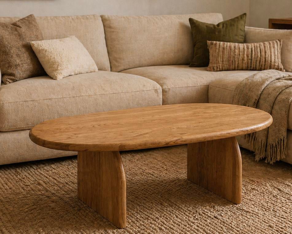 Massief Eiken Salontafel - Japandi, Huis en Inrichting, Ophalen, 100 tot 150 cm, Eikenhout, Nieuw