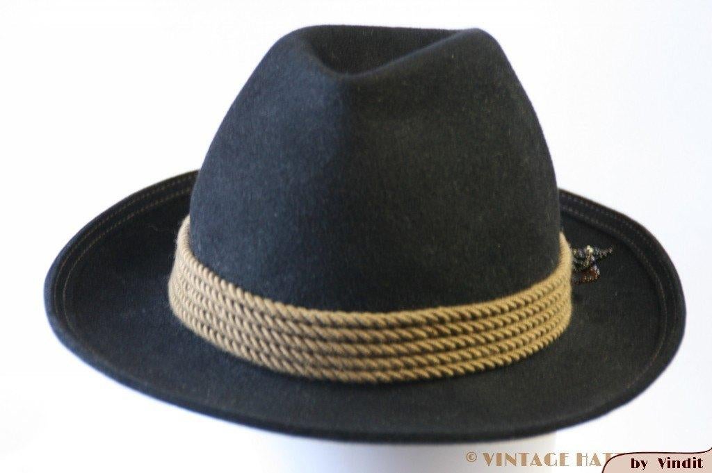 Vintage Gleufhoed Tiroler hoed Ischler zwart 54 = XS, Hoed, Ophalen of Verzenden, 57 cm (M, 7⅛ inch) of minder, Ischler