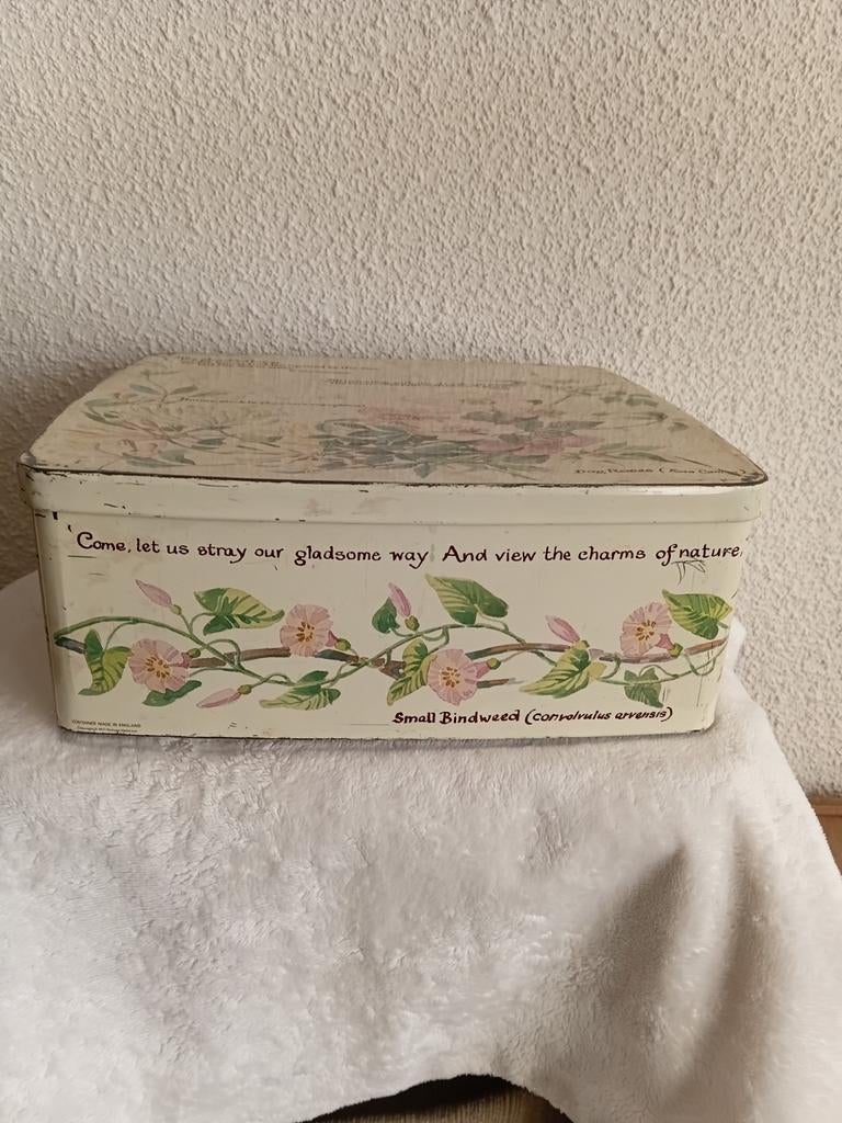 Brocante koekjestrommel met bloemen, Verzamelen, Ophalen of Verzenden