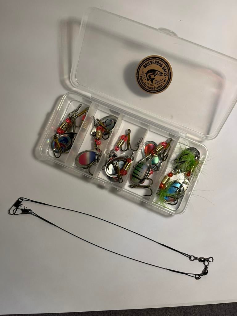 10 Roofvis Spinners in Box + 2 Gratis Onderlijnen, Verzenden, Nieuw, Complete set