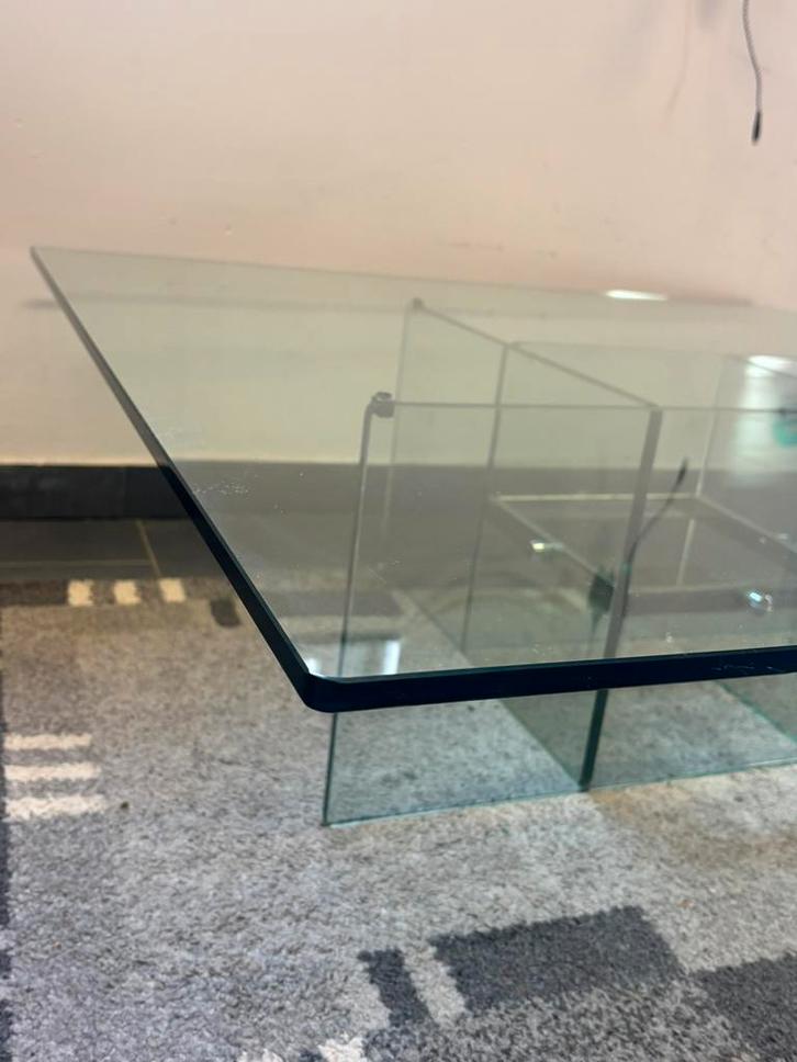 Mid-Century architectonische glazen salontafel Italië, ’70, Huis en Inrichting, Tafels | Salontafels, Zo goed als nieuw, Minder dan 50 cm