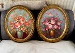 Olieverf bloemen schilderijen ovaal, Ophalen of Verzenden