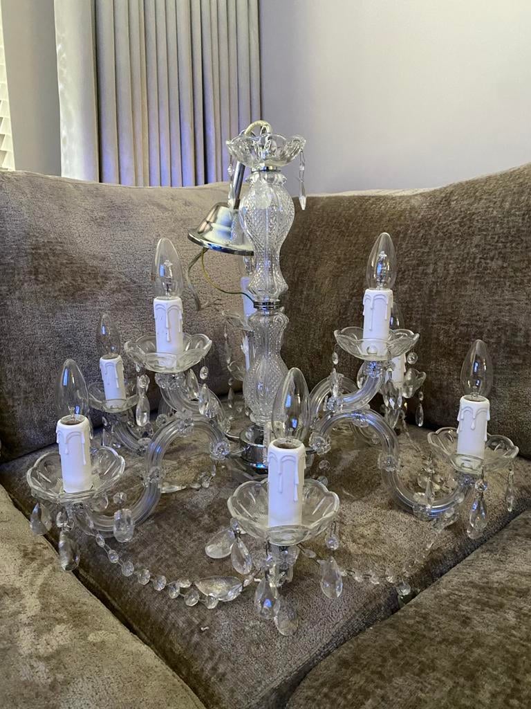 Kroonluchter 9 arms, Huis en Inrichting, Lampen | Kroonluchters, Ophalen of Verzenden, Zo goed als nieuw, Glas