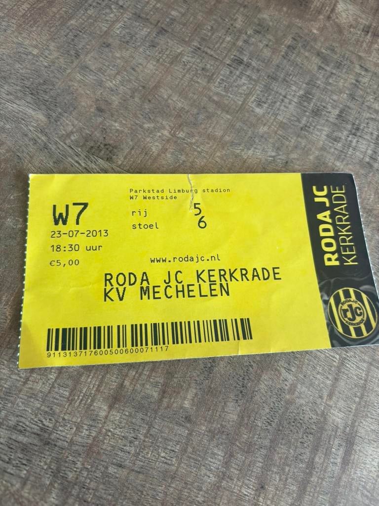 Roda JC - KV Mechelen Ticket 23-07-2013, Verzamelen, Sportartikelen en Voetbal, Ophalen of Verzenden, Roda JC, Overige typen