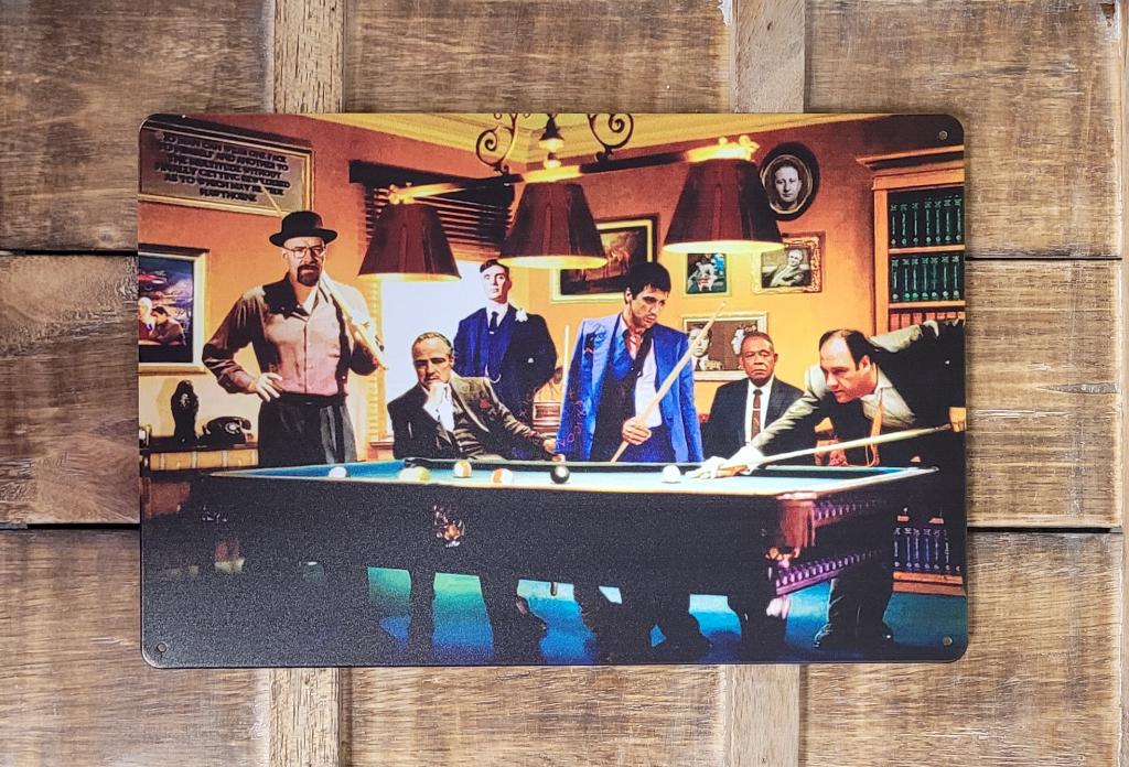 Gangsters maffia spelen pool biljart reclamebord van metaal, Info@deconoord.nl, Deco Noord, Nieuw, Ophalen of Verzenden