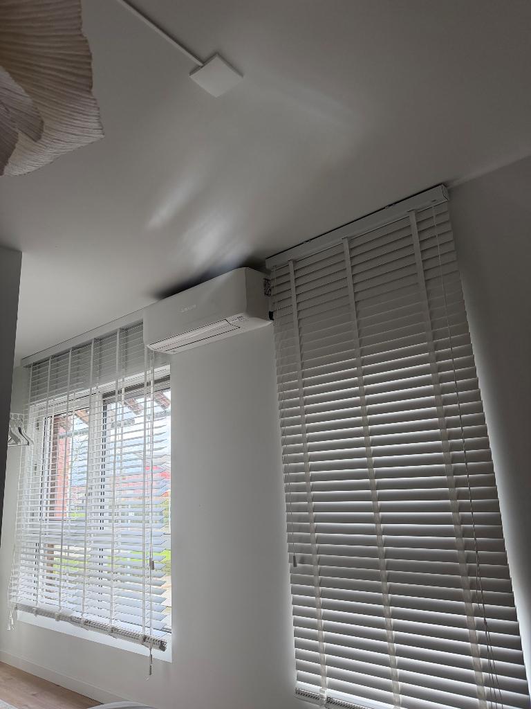 Wit bamboo houten jaloezieën 94,5 en 2 van 105 cm, Ophalen, 200 cm of meer, Wit, 50 tot 100 cm